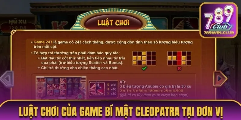 Luật quay hũ bí mật cleopatra 789Club cơ bản