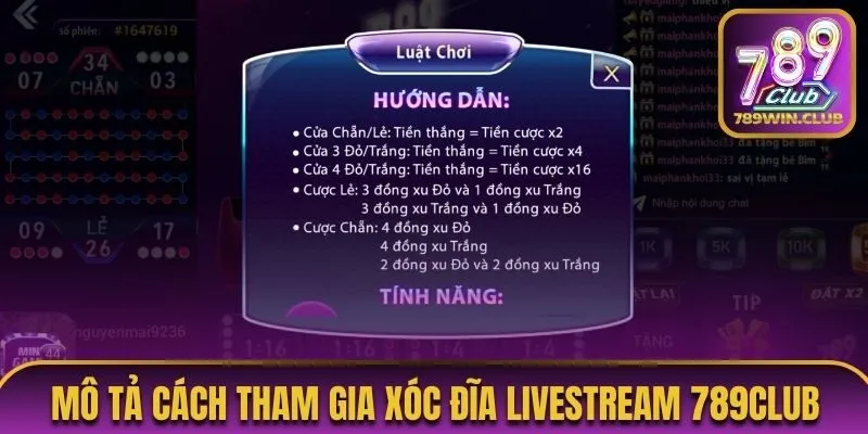 Mô tả chi tiết về cách tham gia xóc đĩa livestream 789Club
