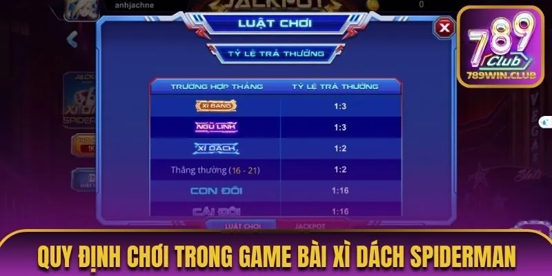 Quy định chơi trong game bài xì dách Spiderman