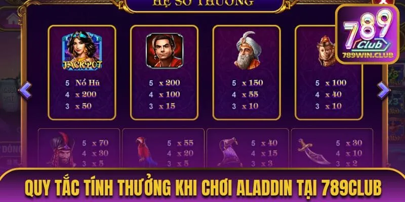 Quy tắc tính thưởng khi chơi Aladdin tại 789Club