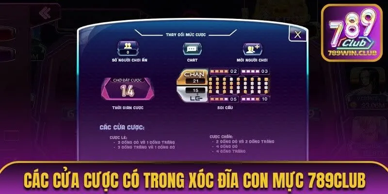 Giới thiệu các cửa cược có trong Xóc Đĩa Con Mực 789Club