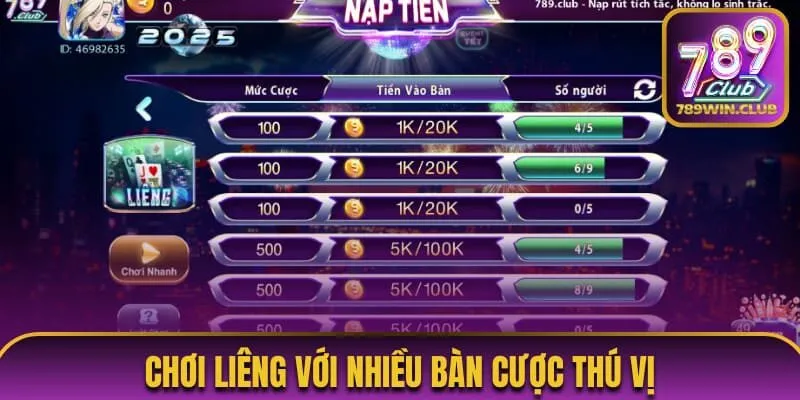 Chơi Liêng với nhiều bàn cược thú vị